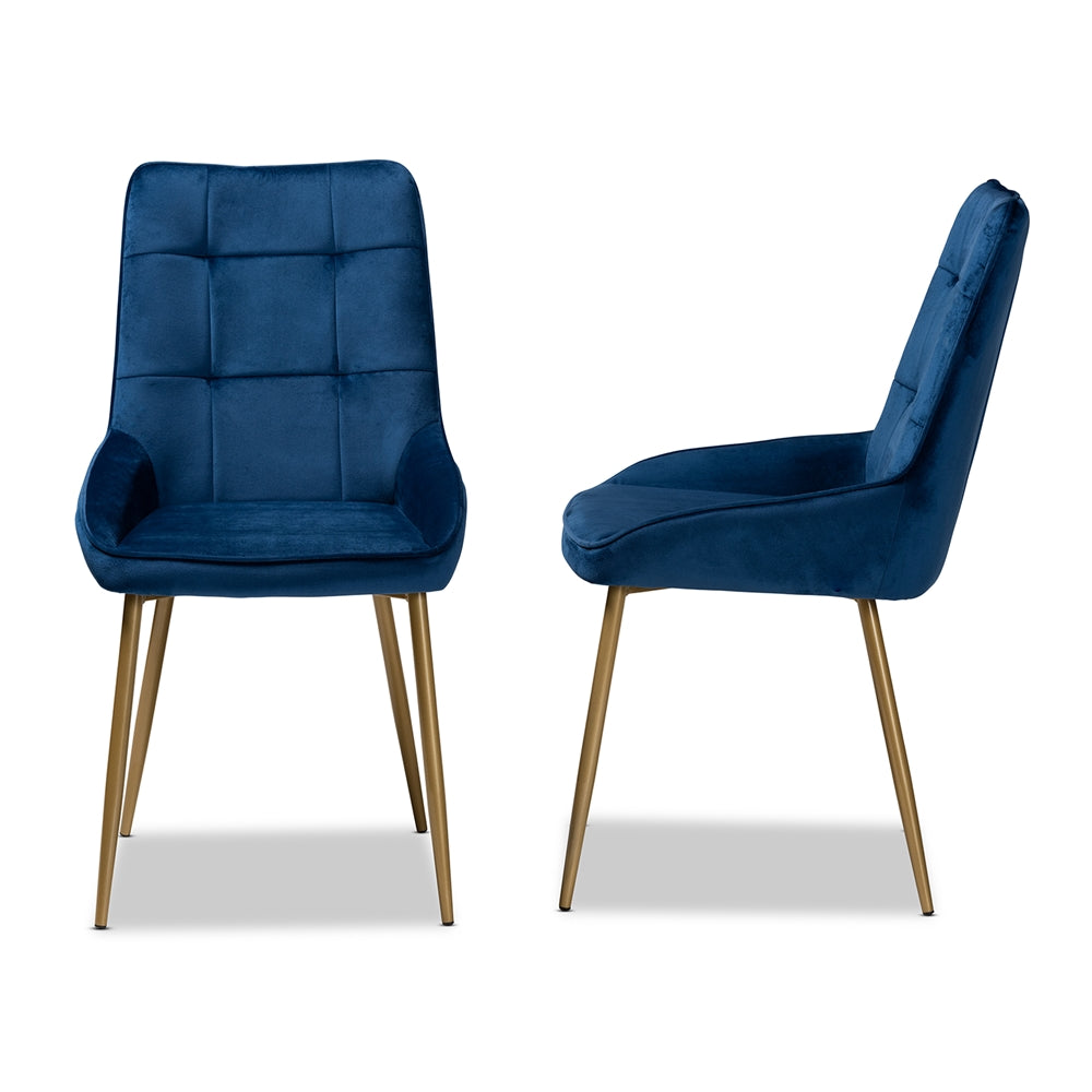 Baxton Studio Gavino Modern Luxe And Glam Navy Blue Velvet Fabric Upholstered And Gold Finished Metal 2-Piece Dining Chair Set