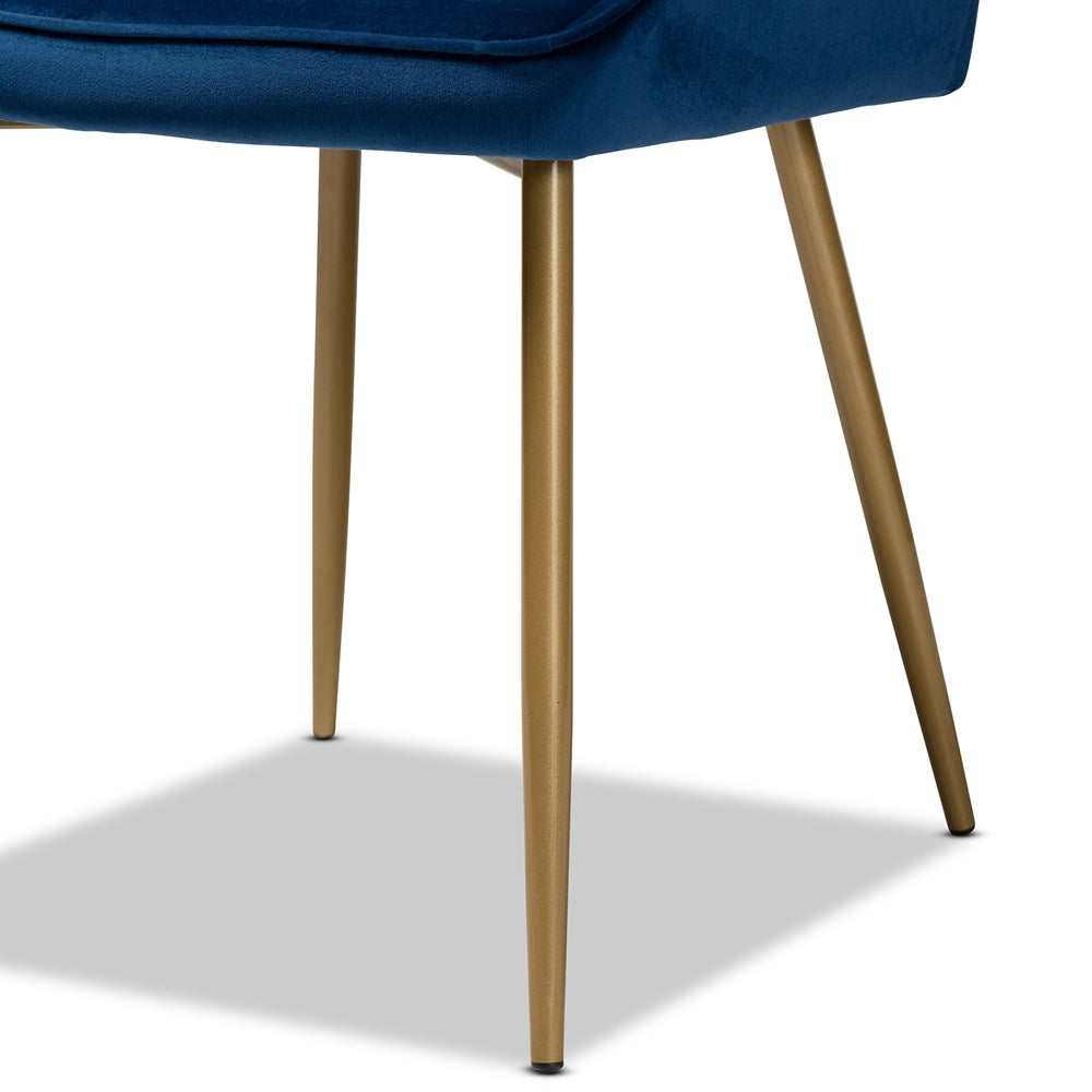 BAXTON STUDIO GAVINO MODERN LUXE AND GLAM NAVY BLUE VELVET FABRIC UPHOLSTERED AND GOLD FINISHED METAL 2-PIECE DINING CHAIR SET