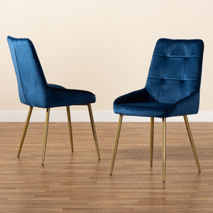 Baxton Studio Gavino Modern Luxe And Glam Navy Blue Velvet Fabric Upholstered And Gold Finished Metal 2-Piece Dining Chair Set