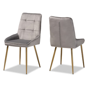 Baxton Studio Gavino Modern Luxe And Glam Grey Velvet Fabric Upholstered And Gold Finished Metal 2-Piece Dining Chair Set