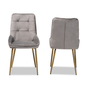 Baxton Studio Gavino Modern Luxe And Glam Grey Velvet Fabric Upholstered And Gold Finished Metal 2-Piece Dining Chair Set