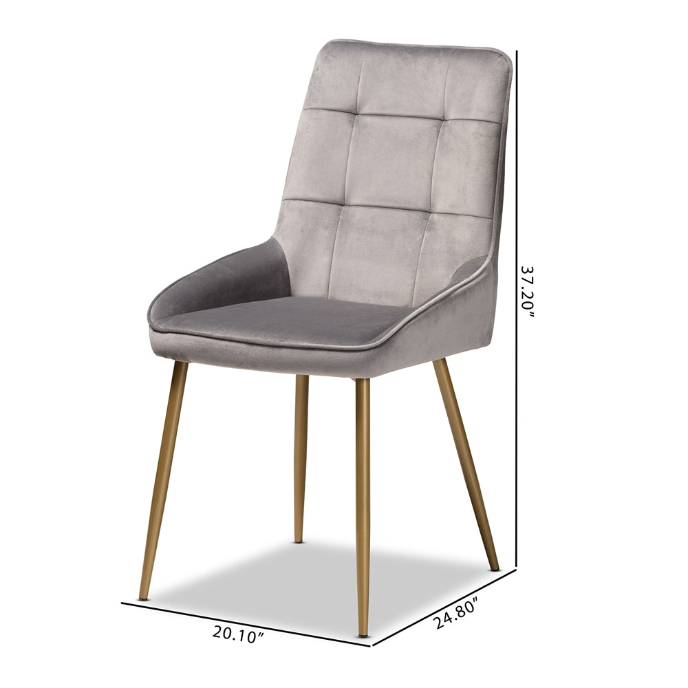 Baxton Studio Gavino Modern Luxe And Glam Grey Velvet Fabric Upholstered And Gold Finished Metal 2-Piece Dining Chair Set