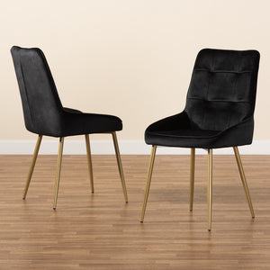 Baxton Studio Gavino Modern Luxe And Glam Black Velvet Fabric Upholstered And Gold Finished Metal 2-Piece Dining Chair Set