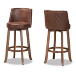 Load image into Gallery viewer, Baxton Studio Adams Modern Transitional Distressed Brown Fabric Upholstered And Walnut Brown Finished Wood 2-Piece Bar Stool Set
