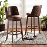 Load image into Gallery viewer, Baxton Studio Adams Modern Transitional Distressed Brown Fabric Upholstered And Walnut Brown Finished Wood 2-Piece Bar Stool Set
