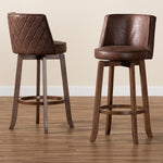 Load image into Gallery viewer, Baxton Studio Adams Modern Transitional Distressed Brown Fabric Upholstered And Walnut Brown Finished Wood 2-Piece Bar Stool Set
