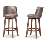 Load image into Gallery viewer, Baxton Studio Adams Modern Transitional Distressed Grey Fabric Upholstered And Walnut Brown Finished Wood 2-Piece Bar Stool Set
