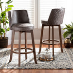 Load image into Gallery viewer, Baxton Studio Adams Modern Transitional Distressed Grey Fabric Upholstered And Walnut Brown Finished Wood 2-Piece Bar Stool Set
