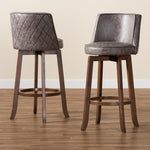 Load image into Gallery viewer, Baxton Studio Adams Modern Transitional Distressed Grey Fabric Upholstered And Walnut Brown Finished Wood 2-Piece Bar Stool Set
