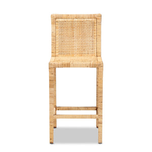 Baxton Studio Sofia Modern And Contemporary Natural Finished Wood And Rattan Counter Stool