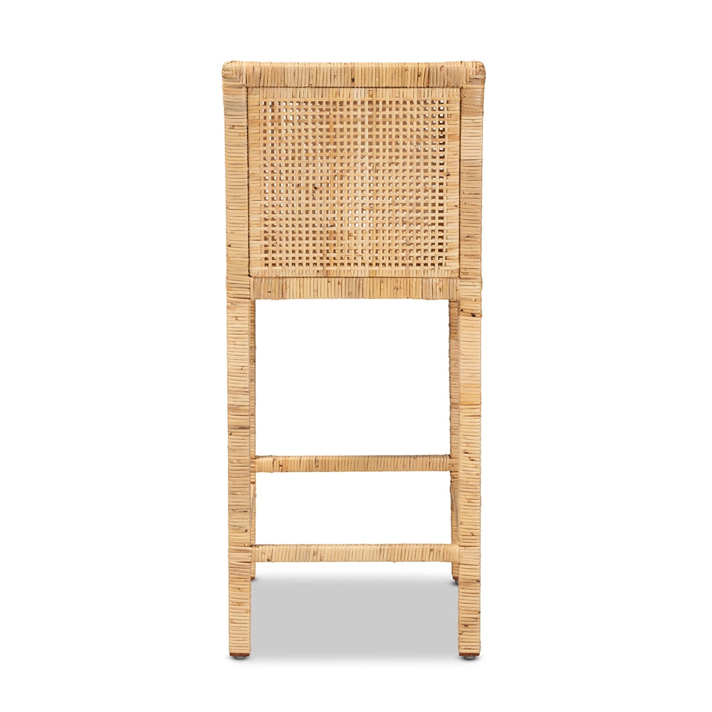 Baxton Studio Sofia Modern And Contemporary Natural Finished Wood And Rattan Counter Stool