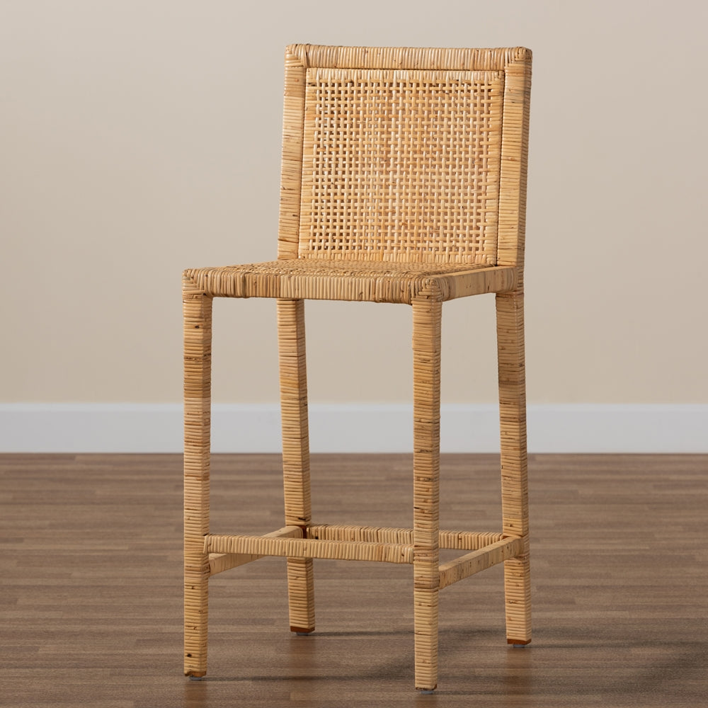 Baxton Studio Sofia Modern And Contemporary Natural Finished Wood And Rattan Counter Stool