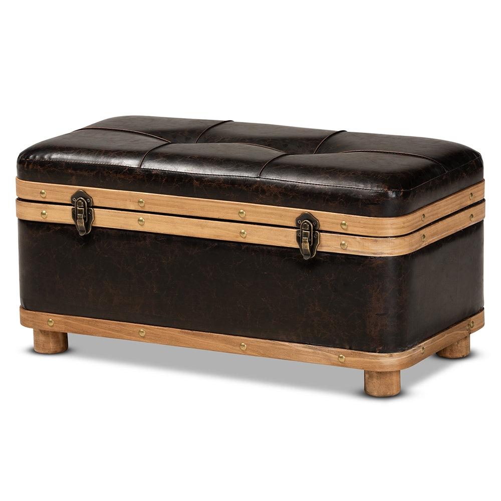 Baxton Studio Gendry Modern Rustic Transitional Faux Leather Upholstered and Finished Wood Small Storage Ottoman