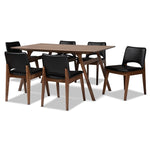 Load image into Gallery viewer, Baxton Studio Afton Mid-Century Modern Black Faux Leather Upholstered And Walnut Brown Finished Wood 7-Piece Dining Set
