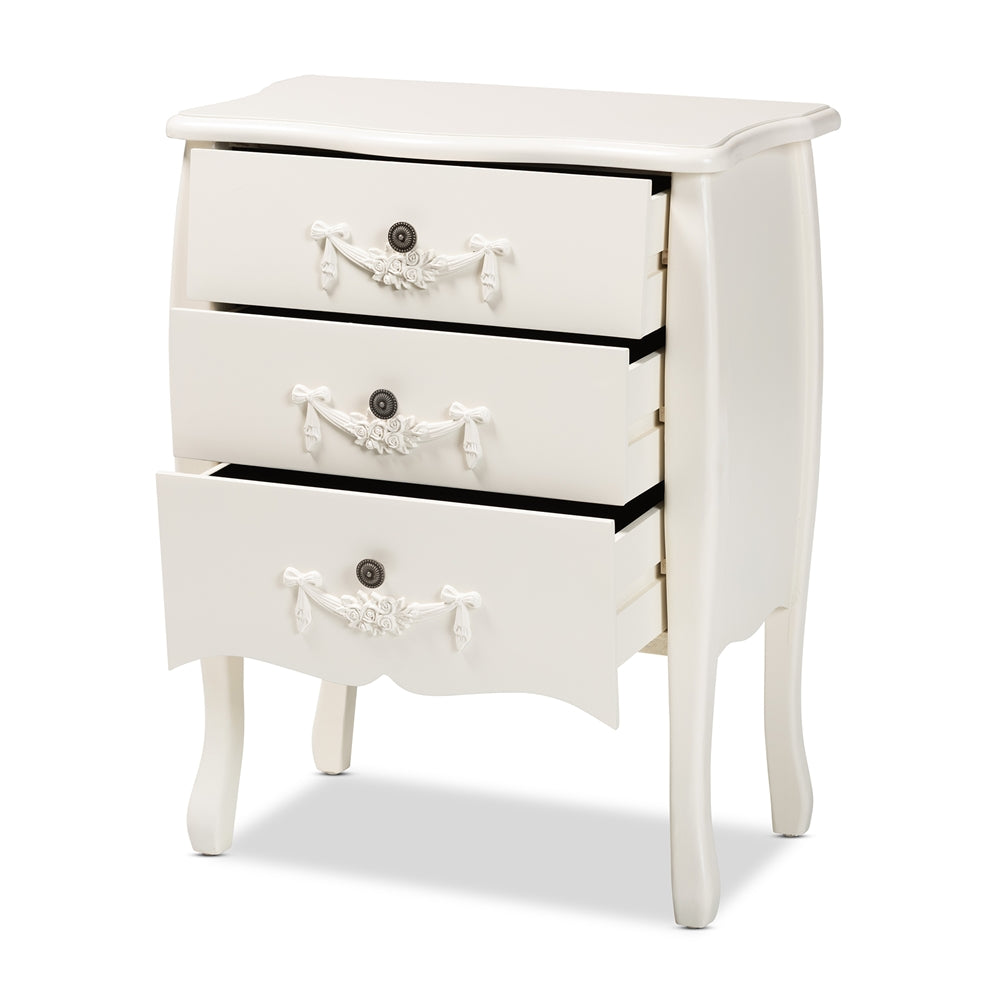 Baxton Studio Eliya Classic And Traditional White Finished Wood 3-Drawer Storage Cabinet