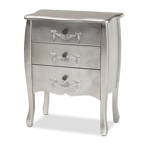 Baxton Studio Eliya Classic And Traditional Brushed Silver Finished Wood 3-Drawer Storage Cabinet