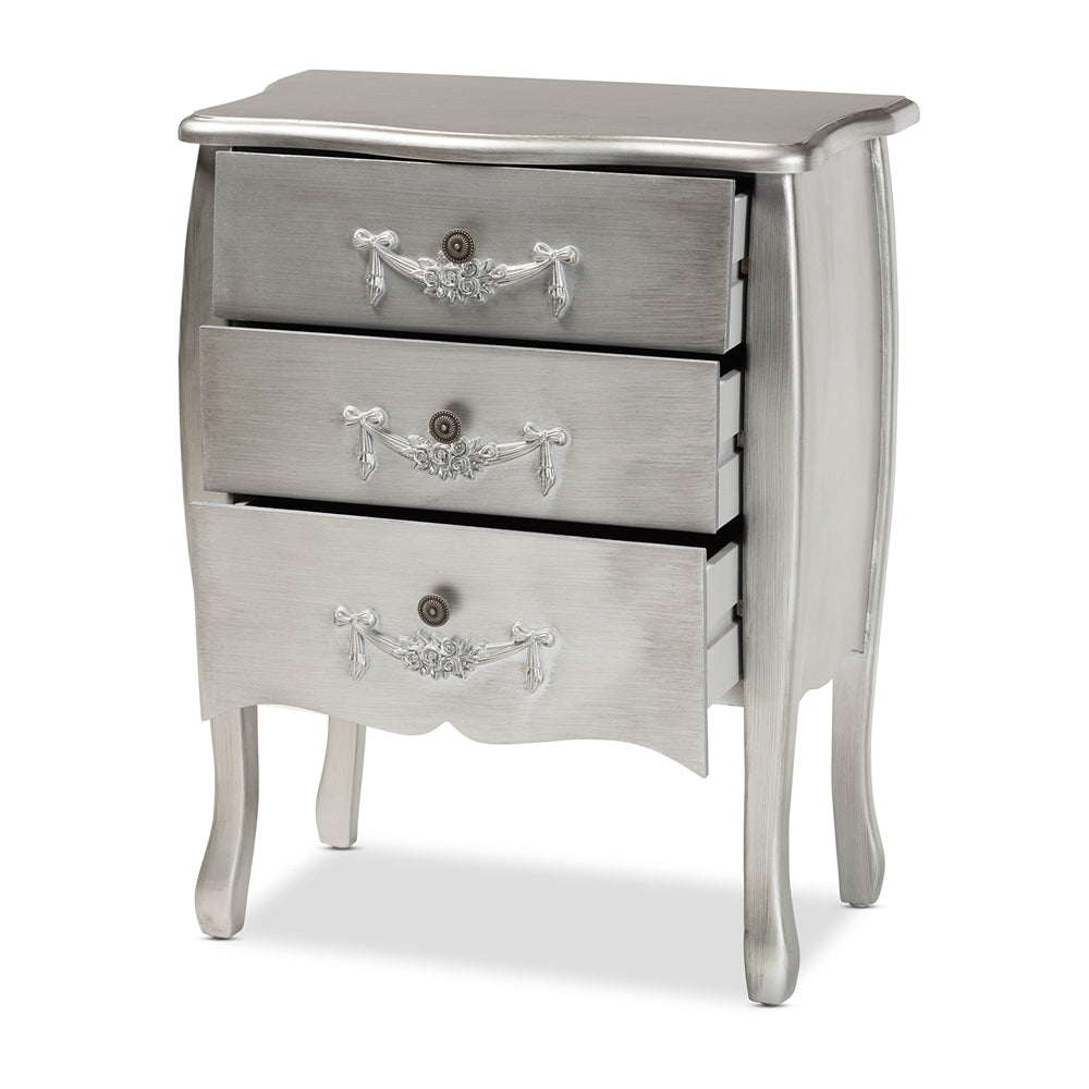 Baxton Studio Eliya Classic And Traditional Brushed Silver Finished Wood 3-Drawer Storage Cabinet