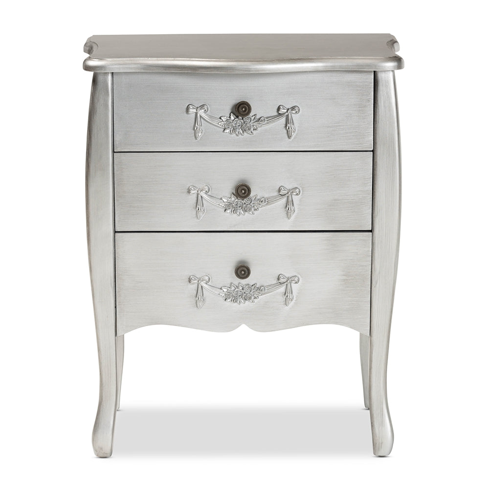 Baxton Studio Eliya Classic And Traditional Brushed Silver Finished Wood 3-Drawer Storage Cabinet