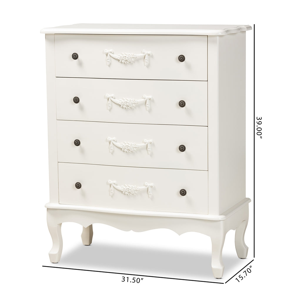 Baxton Studio Callen Classic And Traditional White Finished Wood 4-Drawer Storage Cabinet