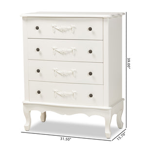 Baxton Studio Callen Classic And Traditional White Finished Wood 4-Drawer Storage Cabinet