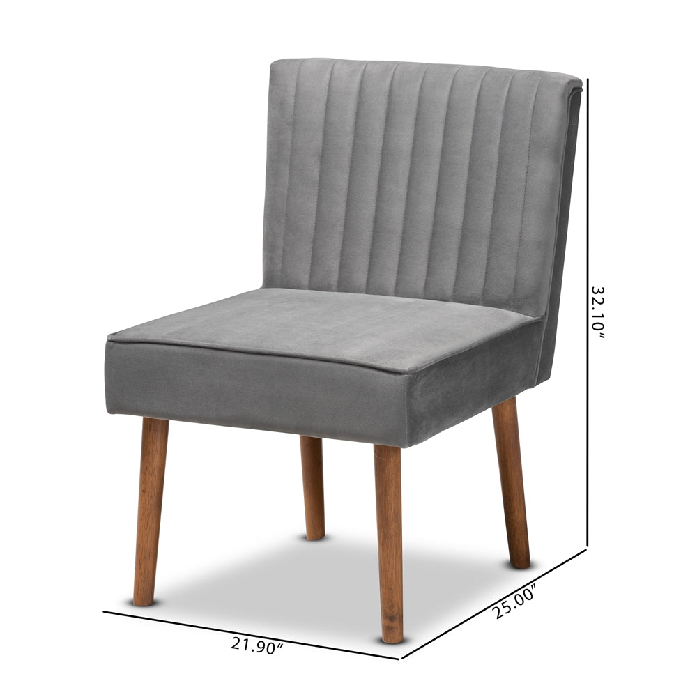 Baxton Studio Alvis Mid-Century Modern Grey Velvet Upholstered And Walnut Brown Finished Wood Dining Chair