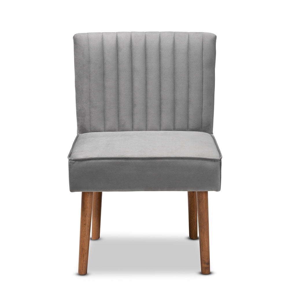 Baxton Studio Alvis Mid-Century Modern Grey Velvet Upholstered And Walnut Brown Finished Wood Dining Chair