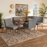 Load image into Gallery viewer, Baxton Studio Alvis Mid-Century Modern Grey Velvet Upholstered And Walnut Brown Finished Wood 5-Piece Dining Nook Set
