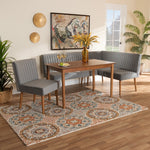 Load image into Gallery viewer, Baxton Studio Alvis Mid-Century Modern Grey Velvet Upholstered And Walnut Brown Finished Wood 4-Piece Dining Nook Set
