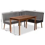 Load image into Gallery viewer, Baxton Studio Alvis Mid-Century Modern Grey Velvet Upholstered And Walnut Brown Finished Wood 3-Piece Dining Nook Set
