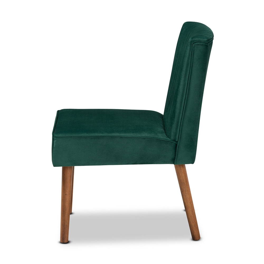 Baxton Studio Alvis Mid-Century Modern Emerald Green Velvet Upholstered And Walnut Brown Finished Wood Dining Chair