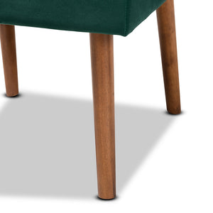 Baxton Studio Alvis Mid-Century Modern Emerald Green Velvet Upholstered And Walnut Brown Finished Wood Dining Chair