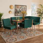 Load image into Gallery viewer, Baxton Studio Alvis Mid-Century Modern Emerald Green Velvet Upholstered And Walnut Brown Finished Wood 5-Piece Dining Nook Set
