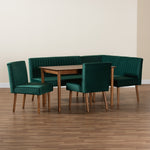 Load image into Gallery viewer, Baxton Studio Alvis Mid-Century Modern Emerald Green Velvet Upholstered And Walnut Brown Finished Wood 5-Piece Dining Nook Set
