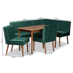 Load image into Gallery viewer, Baxton Studio Alvis Mid-Century Modern Emerald Green Velvet Upholstered And Walnut Brown Finished Wood 5-Piece Dining Nook Set
