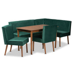 Load image into Gallery viewer, Baxton Studio Alvis Mid-Century Modern Emerald Green Velvet Upholstered And Walnut Brown Finished Wood 5-Piece Dining Nook Set
