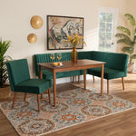 Load image into Gallery viewer, Baxton Studio Alvis Mid-Century Modern Emerald Green Velvet Upholstered And Walnut Brown Finished Wood 4-Piece Dining Nook Set
