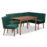 Load image into Gallery viewer, Baxton Studio Alvis Mid-Century Modern Emerald Green Velvet Upholstered And Walnut Brown Finished Wood 4-Piece Dining Nook Set
