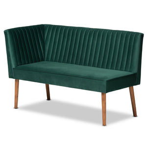 Baxton Studio Alvis Mid-Century Modern Emerald Green Velvet Upholstered And Walnut Brown Finished Wood 2-Piece Dining Nook Banquette Set