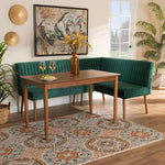 Load image into Gallery viewer, Baxton Studio Alvis Mid-Century Modern Emerald Green Velvet Upholstered And Walnut Brown Finished Wood 3-Piece Dining Nook Set
