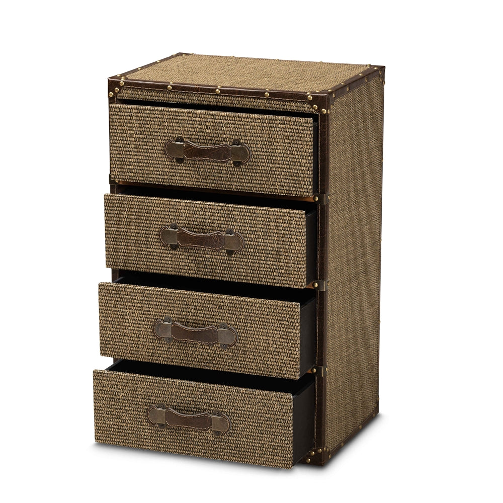 Baxton Studio Owen Mid-Century Modern Brown Fabric Upholstered 4-Drawer Accent Storage Cabinet