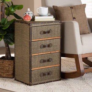 Baxton Studio Owen Mid-Century Modern Brown Fabric Upholstered 4-Drawer Accent Storage Cabinet