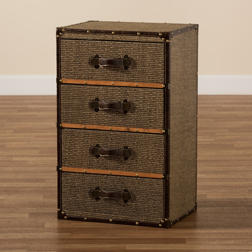 Baxton Studio Owen Mid-Century Modern Brown Fabric Upholstered 4-Drawer Accent Storage Cabinet