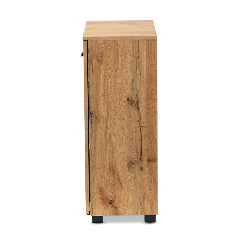 Baxton Studio Mason Modern And Contemporary Oak Brown Finished Wood 2-Door Storage Cabinet With Glass Doors