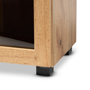 BAXTON STUDIO MASON MODERN AND CONTEMPORARY OAK BROWN FINISHED WOOD 2-DOOR STORAGE CABINET WITH GLASS DOORS