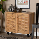 Load image into Gallery viewer, BAXTON STUDIO WINDA MODERN AND CONTEMPORARY OAK BROWN FINISHED WOOD 2-DOOR SHOE CABINET
