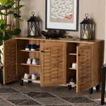 Load image into Gallery viewer, BAXTON STUDIO WINDA MODERN AND CONTEMPORARY OAK BROWN FINISHED WOOD 3-DOOR SHOE CABINET
