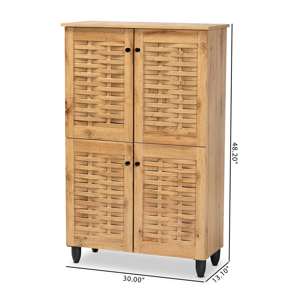 Baxton Studio Winda Modern And Contemporary Oak Brown Finished Wood 4-Door Shoe Storage Cabinet