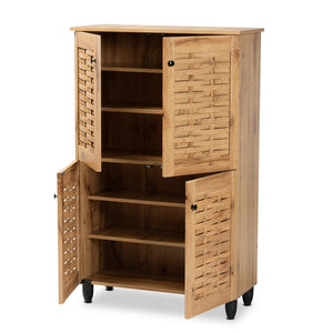 Baxton Studio Winda Modern And Contemporary Oak Brown Finished Wood 4-Door Shoe Storage Cabinet