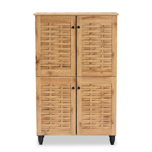 Baxton Studio Winda Modern And Contemporary Oak Brown Finished Wood 4-Door Shoe Storage Cabinet