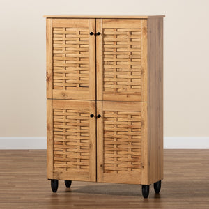 Baxton Studio Winda Modern And Contemporary Oak Brown Finished Wood 4-Door Shoe Storage Cabinet